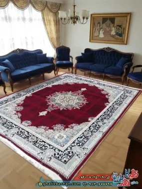 فرش 700 شانه خشتی طرح شیرین رنگ قرمز روناسی کاشان