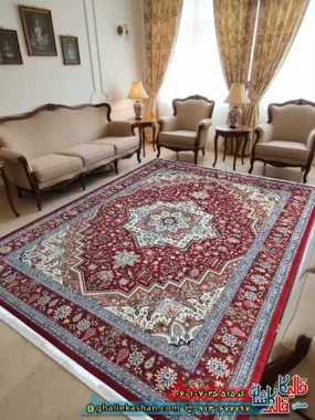 فرش 700 شانه طرح هریس رنگ قرمز کاشان