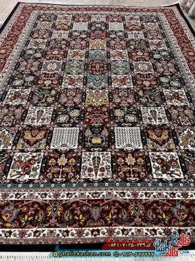 فرش خشتی 700 شانه طرح بختیاری رنگ سرمه ای کاشان اصلی