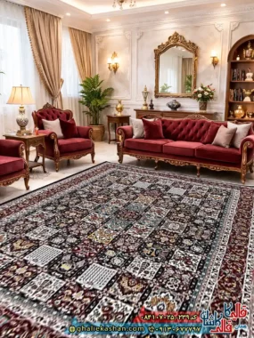 فرش خشتی 700 شانه طرح بختیاری رنگ سرمه ای کاشان
