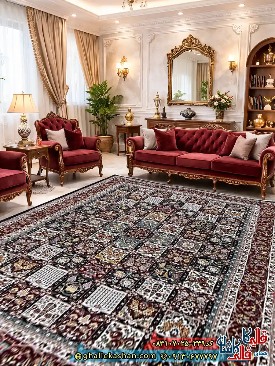 فرش خشتی 700 شانه طرح بختیاری رنگ سرمه ای کاشان دکوراسیون فرش خشتی 700 شانه طرح بختیاری رنگ سرمه ای کاشان دکوراسیون