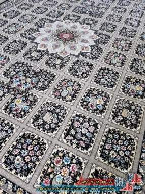 فرش خشتی 700 شانه طرح جیران رنگ سرمه ای کاشان زمینه