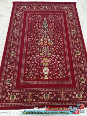 فرش سنتی 700 شانه طرح افشان باغ گل رنگ قرمز روناسی کاشان اصلی