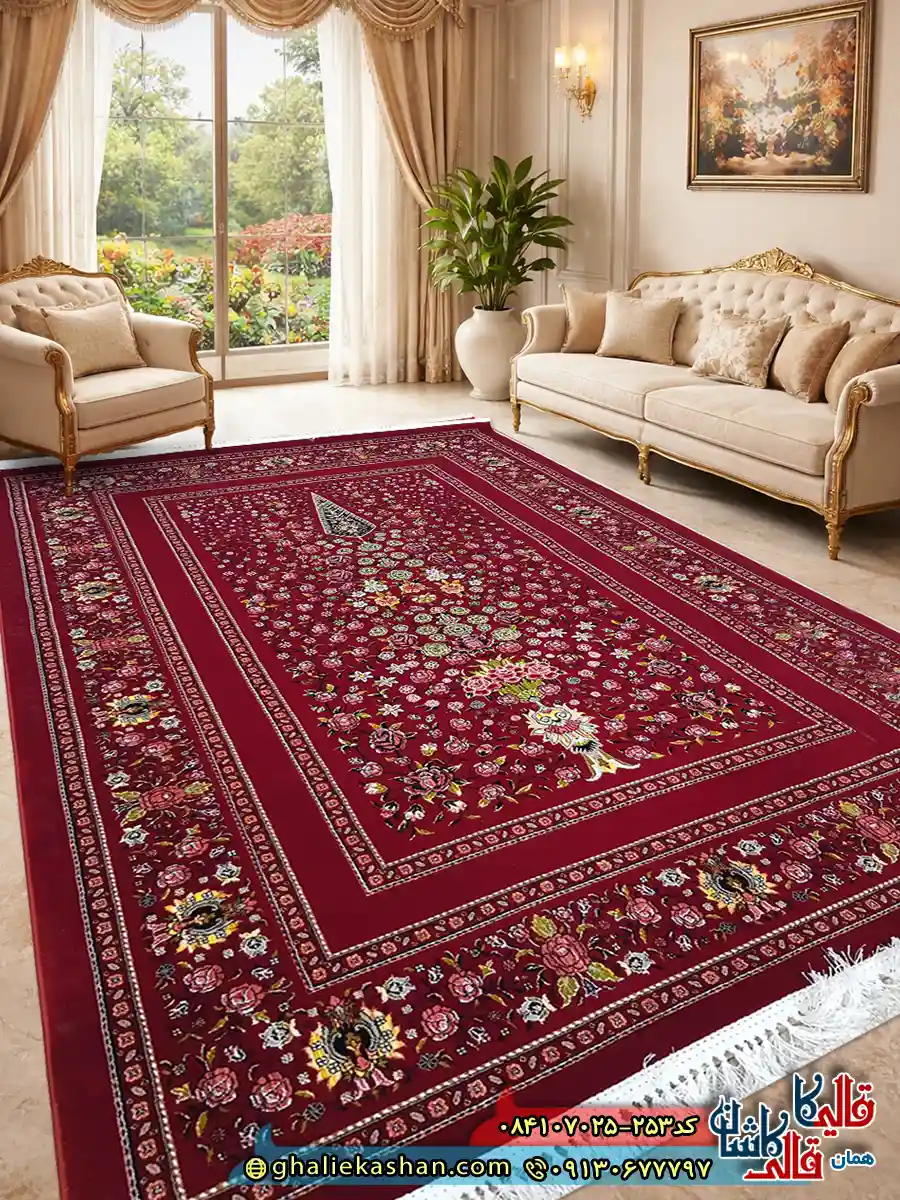 فرش سنتی 700 شانه طرح افشان باغ گل رنگ قرمز روناسی کاشان دکوراسیون فرش سنتی 700 شانه طرح افشان باغ گل رنگ قرمز روناسی کاشان دکوراسیون