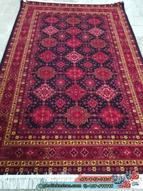 فرش سنتی 700 شانه طرح افشان شاهسون رنگ سرمه ای کاشان اصلی