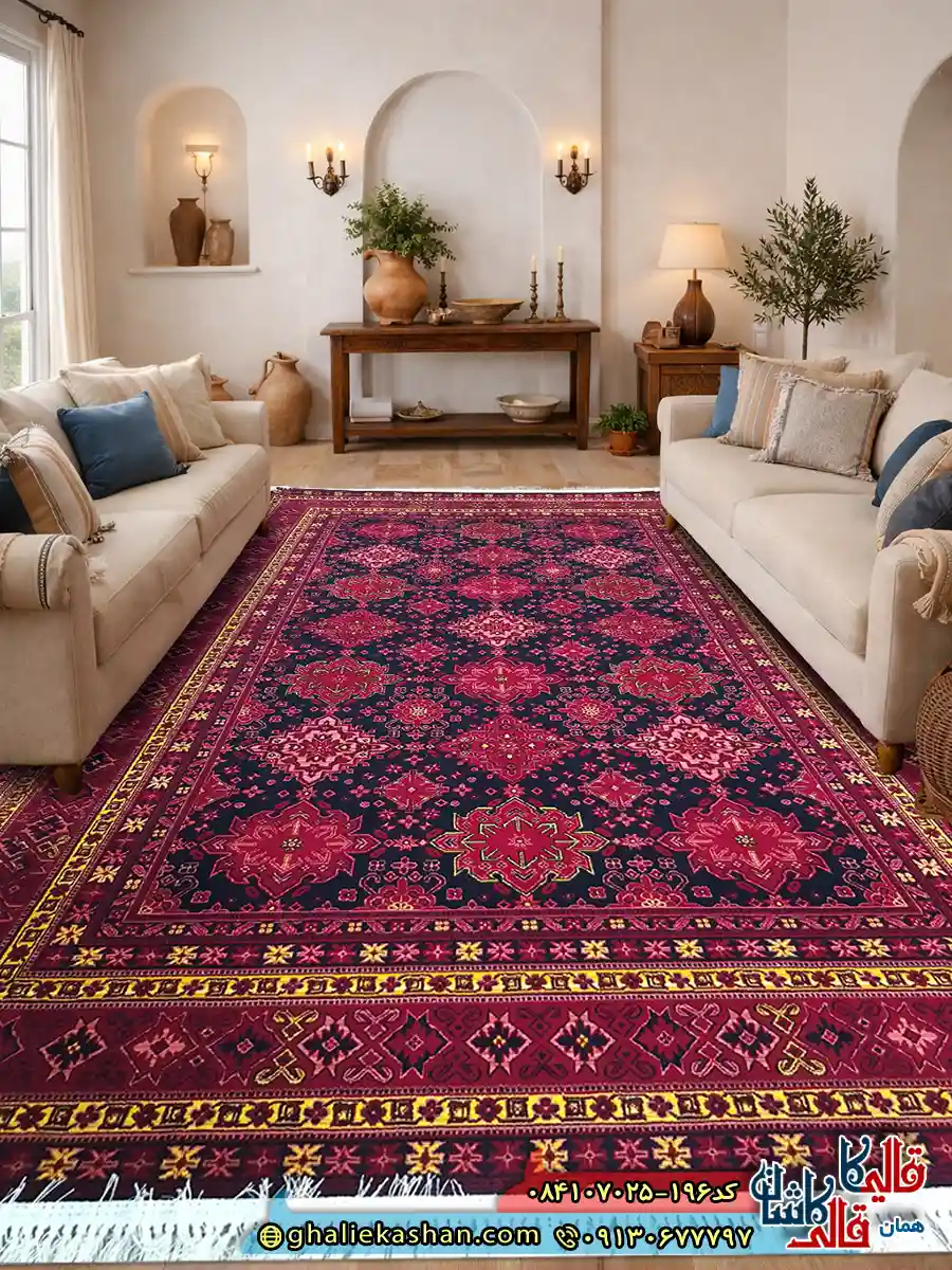 فرش سنتی 700 شانه طرح افشان شاهسون رنگ سرمه ای کاشان دکوراسیون فرش سنتی 700 شانه طرح افشان شاهسون رنگ سرمه ای کاشان دکوراسیون
