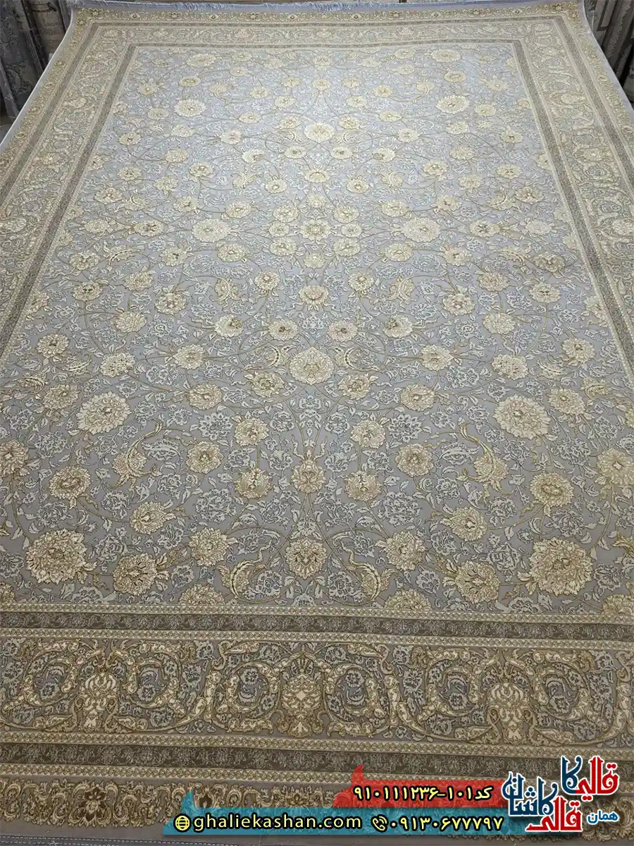 فرش طلاکوب 1200 شانه طرح افشان دلوین رنگ طوسی نقره ای گل برجسته کاشان اصلی فرش طلاکوب 1200 شانه طرح افشان دلوین رنگ طوسی نقره ای گل برجسته کاشان اصلی