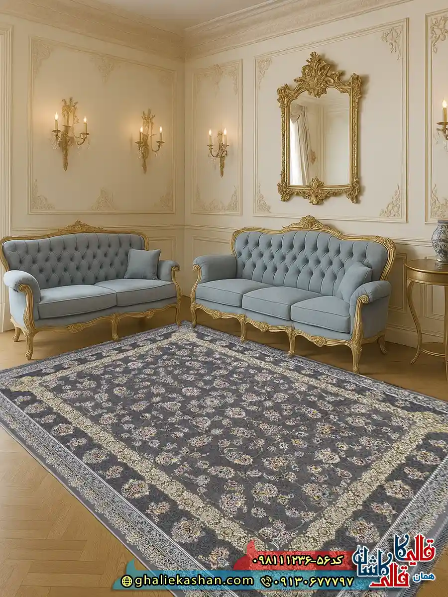 فرش طلاکوب 1200 شانه طرح افشان شیرین رنگ طوسی دودی گل برجسته کاشان دکوراسیون فرش طلاکوب 1200 شانه طرح افشان شیرین رنگ طوسی دودی گل برجسته کاشان دکوراسیون