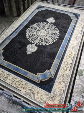 فرش طلاکوب 1200 شانه طرح خلیجی رنگ طوسی دودی گل برجسته کاشان