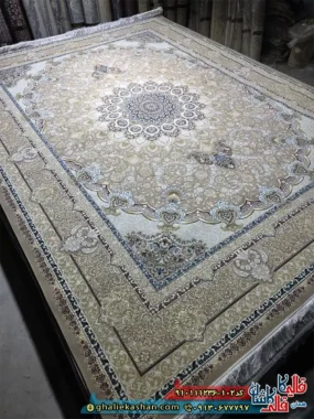 فرش طلاکوب 1200 شانه طرح سلطان رنگ نسکافه ای قهوه ای گل برجسته کاشان