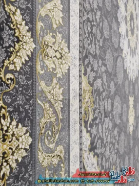 فرش ‌طلاکوب ‌1200 ‌شانه ‌طرح ‌عروس ‌رنگ ‌طوسی ‌دودی ‌گل ‌برجسته ‌کاشان ‌نزدیک