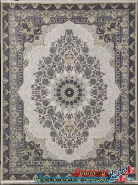فرش ‌طلاکوب ‌1200 ‌شانه ‌طرح ‌عروس ‌رنگ ‌کرم ‌صدفی ‌گل ‌برجسته ‌کاشان ‌اصلی