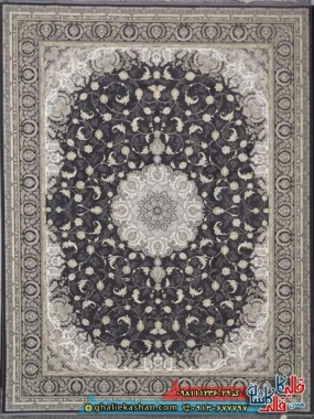 فرش طلاکوب 1200 شانه طرح نادیا رنگ طوسی دودی گل برجسته کاشان اصلی