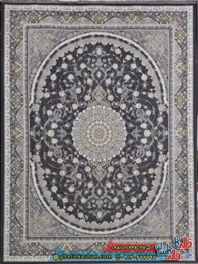 فرش طلاکوب 1200 شانه طرح هلیا رنگ طوسی دودی گل برجسته کاشان اصلی