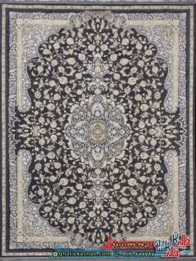 فرش طلاکوب 1200 شانه طرح کتایون رنگ طوسی دودی گل برجسته کاشان اصلی