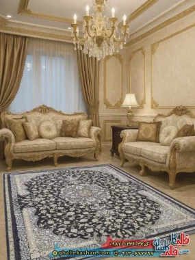 فرش طلاکوب 1200 شانه طرح کتایون رنگ طوسی دودی گل برجسته کاشان