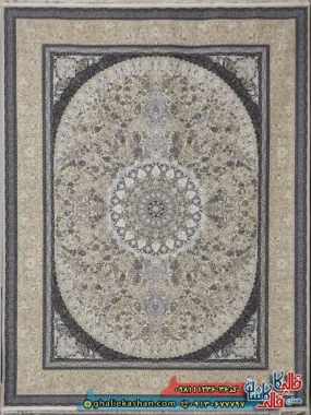 فرش ‌طلاکوب ‌1200 ‌شانه ‌طرح ‌گوناش ‌رنگ ‌کرم ‌صدفی ‌گل ‌برجسته ‌کاشان ‌اصلی