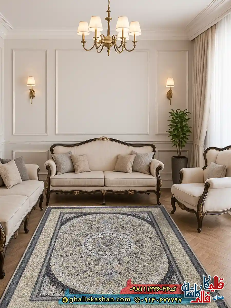 فرش طلاکوب 1200 شانه طرح گوناش رنگ کرم صدفی گل برجسته کاشان دکوراسیون فرش طلاکوب 1200 شانه طرح گوناش رنگ کرم صدفی گل برجسته کاشان دکوراسیون