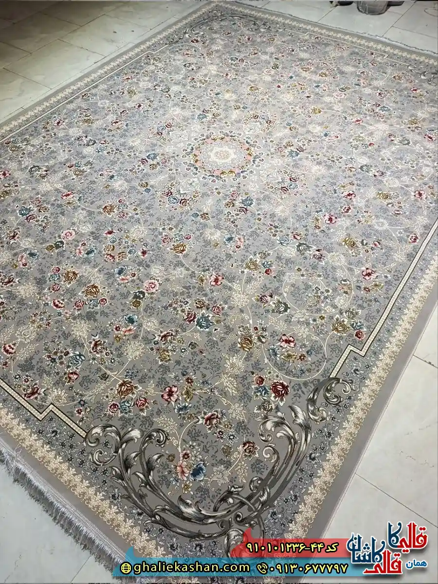 فرش ‌‌‌‌طلاکوب ‌‌‌‌کلاسیک ‌‌‌‌1200 ‌‌‌‌شانه ‌‌‌‌طرح ‌‌‌‌افشان ‌‌‌‌شیدا ‌‌‌‌رنگ ‌‌‌‌طوسی ‌‌‌‌فیلی ‌‌‌‌کاشان ‌‌‌‌اصلی