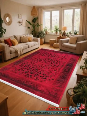 فرش وینتیج 700 شانه طرح افشان ویدا رنگ قرمز کاشان