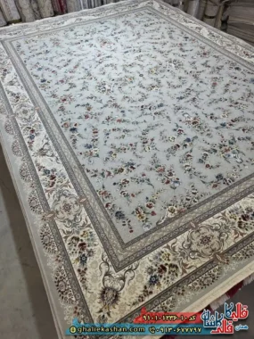 فرش کلاسیک 1200 شانه طرح افشان ایلیا رنگ طوسی فیلی کاشان