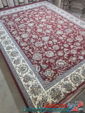 فرش کلاسیک 1200 شانه طرح افشان کیمیا رنگ قرمز لاکی کاشان