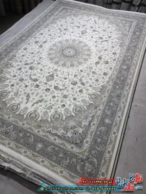 فرش کلاسیک 1200 شانه طرح اصفهان رنگ کرم گل برجسته کاشان