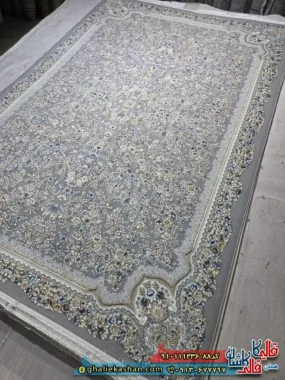 فرش کلاسیک 1200 شانه طرح افشان آتوسا رنگ طوسی فیلی گل برجسته کاشان