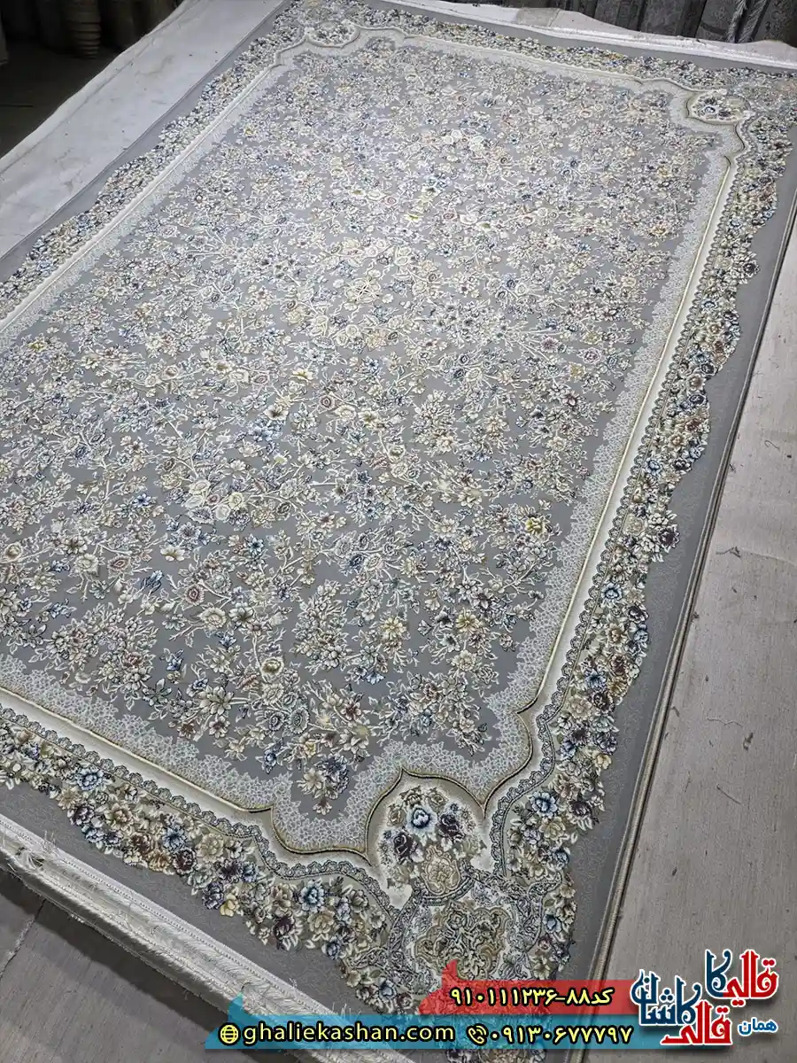 فرش کلاسیک 1200 شانه طرح افشان آتوسا رنگ طوسی فیلی گل برجسته کاشان اصلی فرش کلاسیک 1200 شانه طرح افشان آتوسا رنگ طوسی فیلی گل برجسته کاشان اصلی