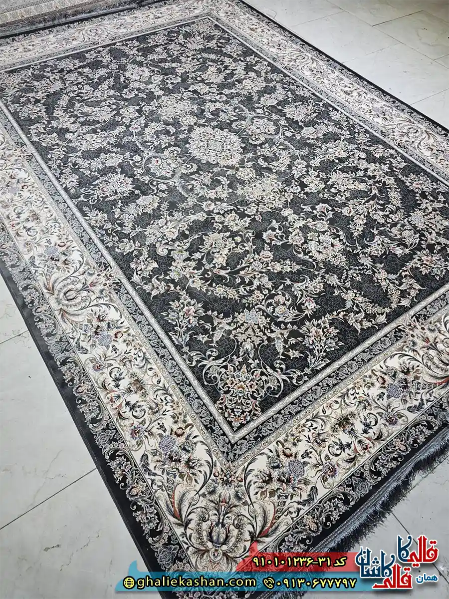 فرش کلاسیک 1200 شانه طرح افشان آتیلا رنگ طوسی دودی کاشان اصلی فرش کلاسیک 1200 شانه طرح افشان آتیلا رنگ طوسی دودی کاشان اصلی
