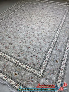فرش کلاسیک 1200 شانه طرح افشان آیناز رنگ طوسی کاشان
