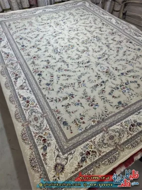 فرش ‌کلاسیک ‌1200 ‌شانه ‌طرح ‌افشان ‌ایلیا ‌رنگ ‌کرم ‌صدفی ‌کاشان