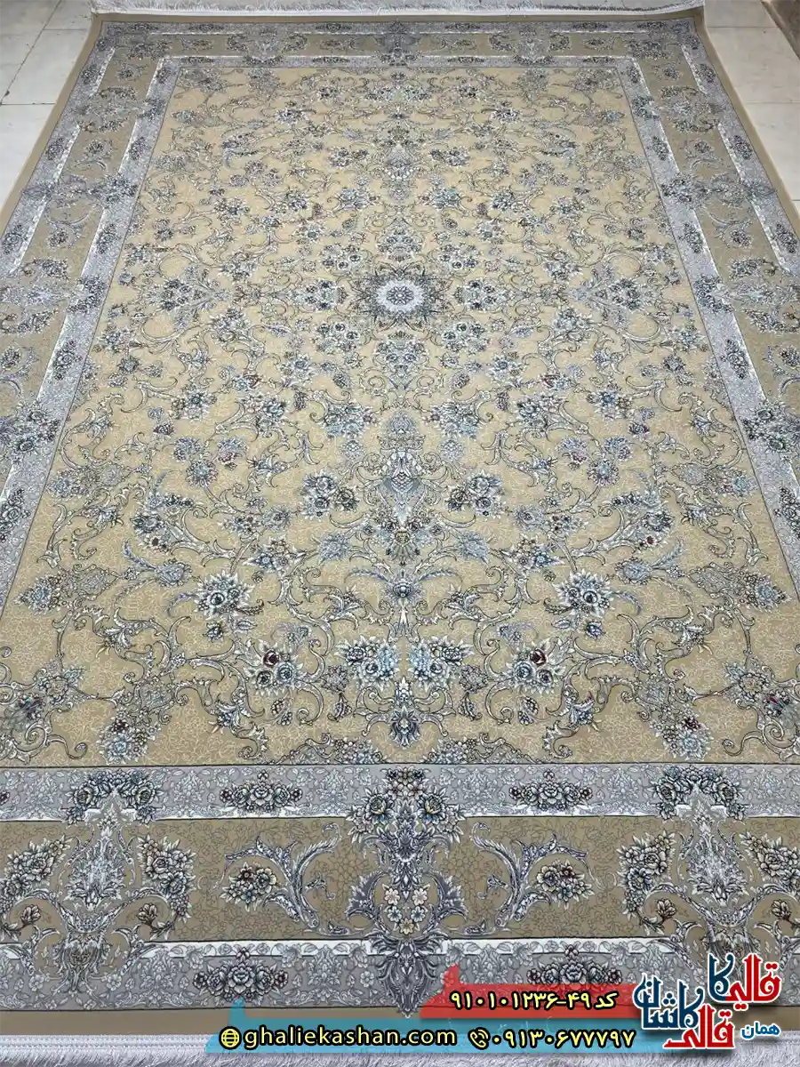 فرش کلاسیک 1200 شانه طرح افشان دایان رنگ قهوه ای نسکافه ای کاشان اصلی