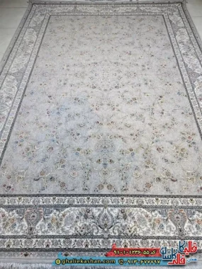 فرش کلاسیک 1200 شانه طرح افشان روشنک رنگ طوسی فیلی 2 کاشان