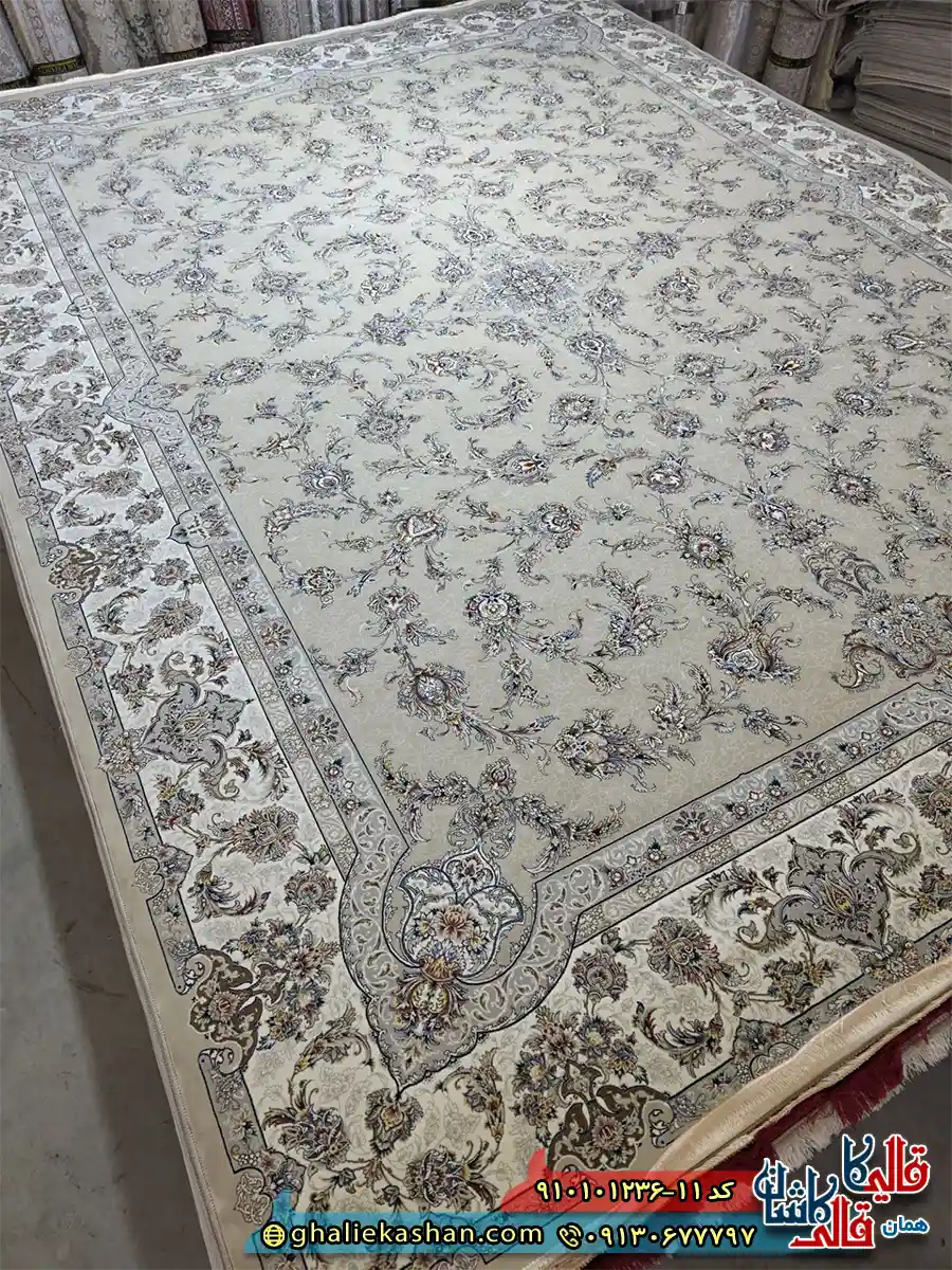 فرش کلاسیک 1200 شانه طرح افشان سودابه رنگ کرم صدفی کاشان اصلی فرش کلاسیک 1200 شانه طرح افشان سودابه رنگ کرم صدفی کاشان اصلی