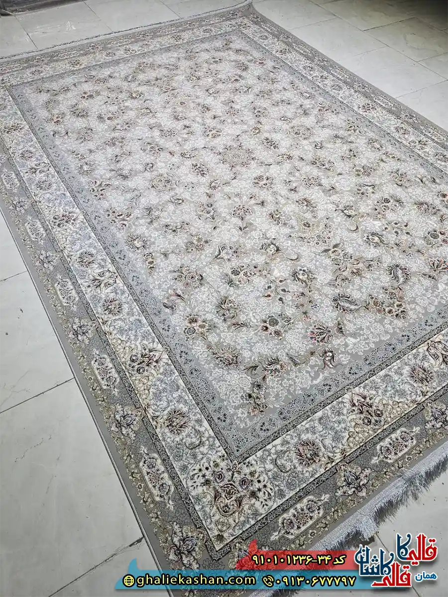 فرش کلاسیک 1200 شانه طرح افشان شاهرخ رنگ طوسی فیلی کاشان اصلی فرش کلاسیک 1200 شانه طرح افشان شاهرخ رنگ طوسی فیلی کاشان اصلی