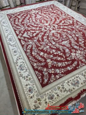 فرش کلاسیک 1200 شانه طرح افشان ناوک رنگ قرمز لاکی کاشان