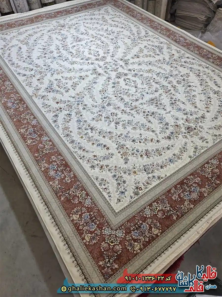 فرش کلاسیک 1200 شانه طرح افشان ناوک رنگ کرم حاشیه لاکی کاشان اصلی فرش کلاسیک 1200 شانه طرح افشان ناوک رنگ کرم حاشیه لاکی کاشان اصلی