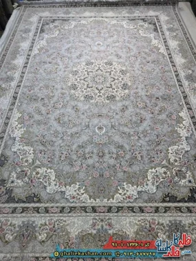 فرش کلاسیک 1200 شانه طرح سروناز رنگ طوسی کاشان
