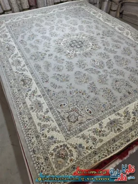 فرش کلاسیک 1200 شانه طرح شهداد رنگ طوسی فیلی کاشان