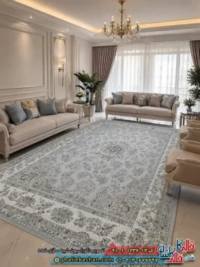 فرش کلاسیک 1200 شانه طرح شهداد رنگ طوسی فیلی کاشان