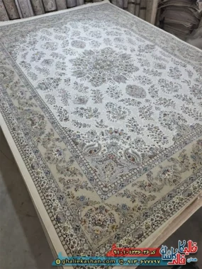 فرش کلاسیک 1200 شانه طرح شهداد رنگ کرم کاشان