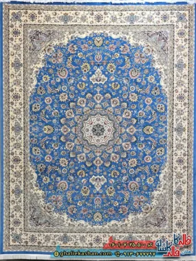 فرش کلاسیک 700 شانه طرح اصفهان رنگ آبی کاشان اصلی