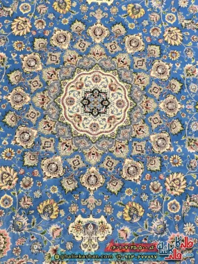 فرش کلاسیک 700 شانه طرح اصفهان رنگ آبی کاشان زمینه