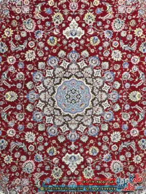 فرش کلاسیک 700 شانه طرح اصفهان رنگ قرمز کاشان زمینه