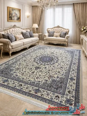 فرش کلاسیک 700 شانه طرح اصفهان رنگ کرم کاشان