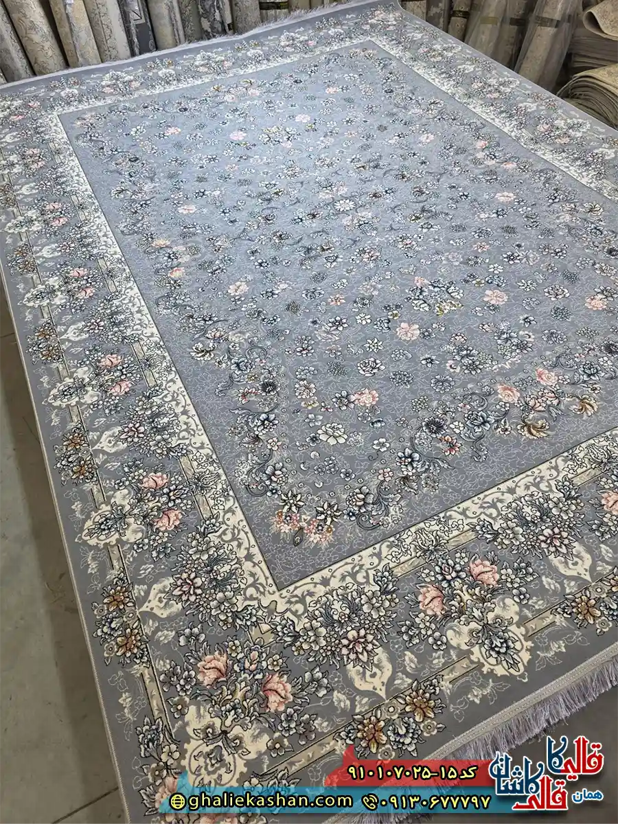 فرش کلاسیک 700 شانه طرح افشان الماس رنگ طوسی کاشان اصلی فرش کلاسیک 700 شانه طرح افشان الماس رنگ طوسی کاشان اصلی
