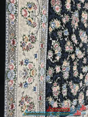 فرش کلاسیک 700 شانه طرح افشان سیمین رنگ سرمه ای کاشان نزدیک