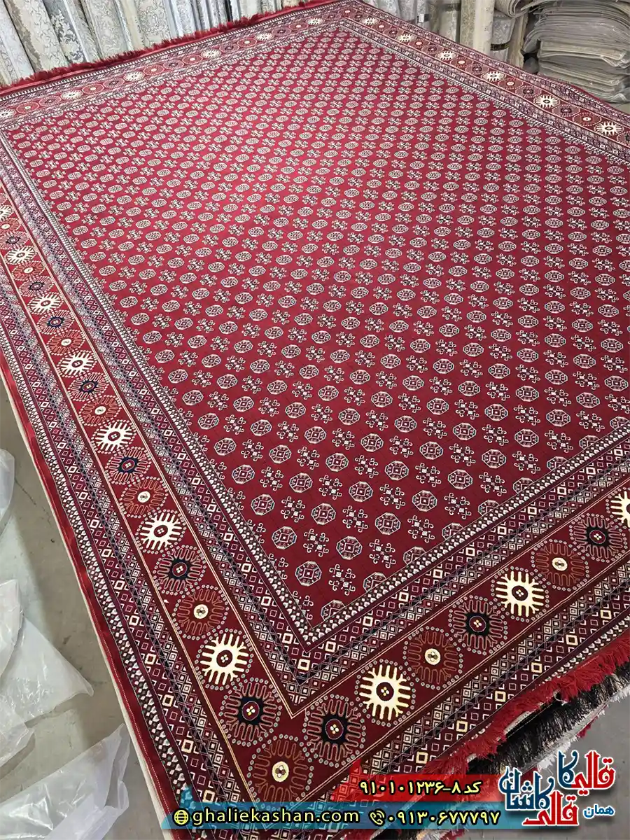 فرش کلاسیک سنتی 1200 شانه طرح ترکمن رنگ قرمز لاکی کاشان اصلی فرش کلاسیک سنتی 1200 شانه طرح ترکمن رنگ قرمز لاکی کاشان اصلی