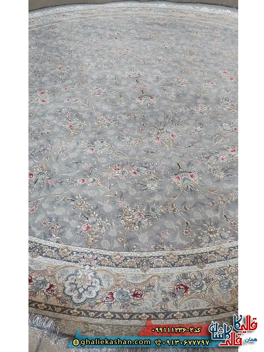 فرش گرد کلاسیک 1200 شانه طرح افشان ساغر رنگ طوسی گل برجسته کاشان قطر 4 اصلی فرش گرد کلاسیک 1200 شانه طرح افشان ساغر رنگ طوسی گل برجسته کاشان قطر 4 اصلی